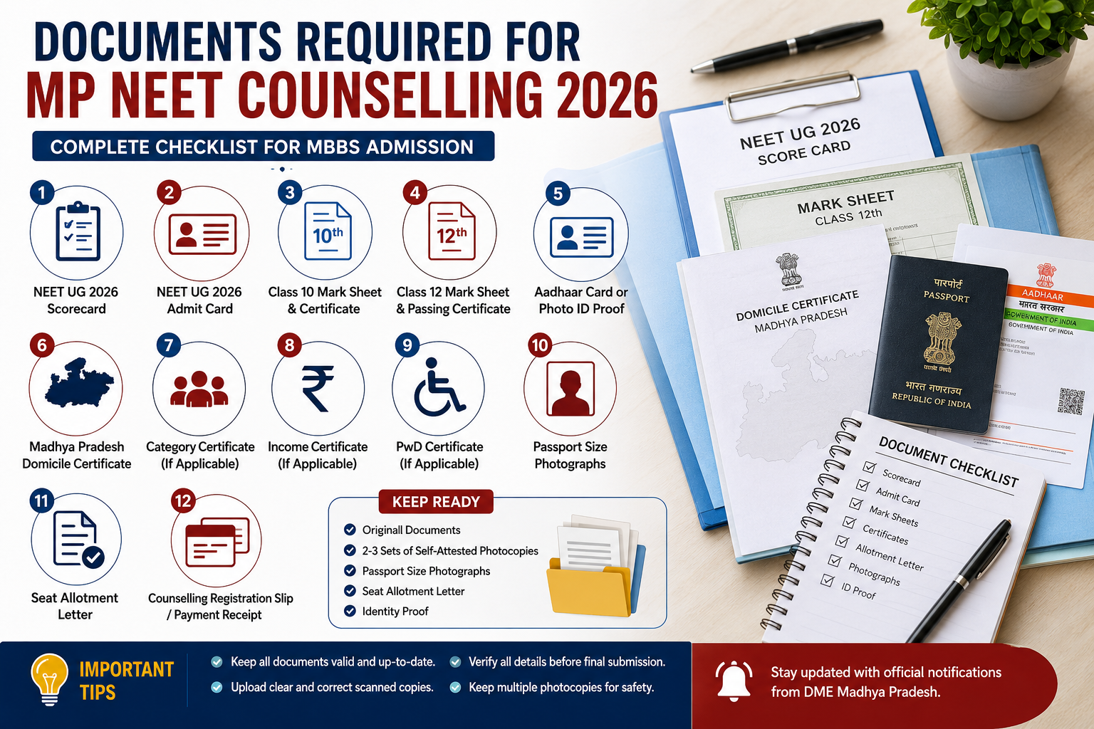Documents required for MP NEET counselling